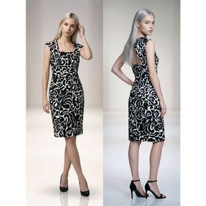 🔹️Donna Ricco Black & Cream Square Neckline & Open Back Dress Petite 2